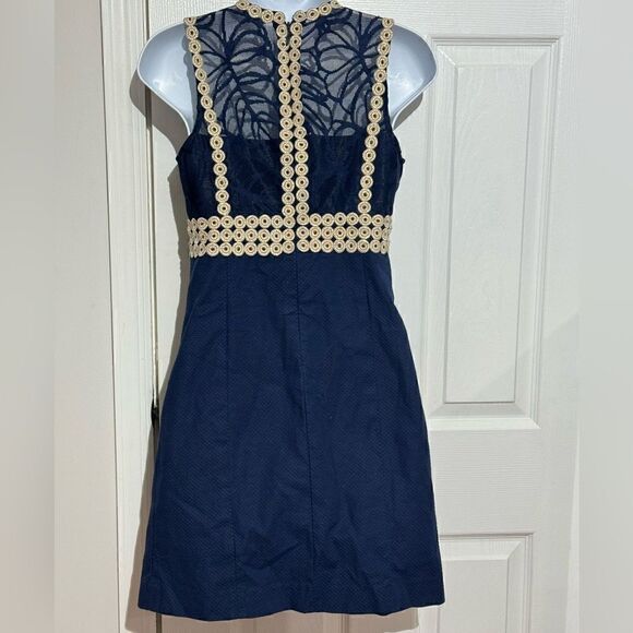 Lilly Pulitzer Leigh Stretch-Shift Dress Navy/Gold Size 00 - Picture 3 of 11